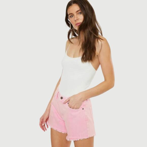 KANCAN Pink Distressed High Rise Frayed Jean Shorts Women's Size Large NEW - Picture 5 of 14